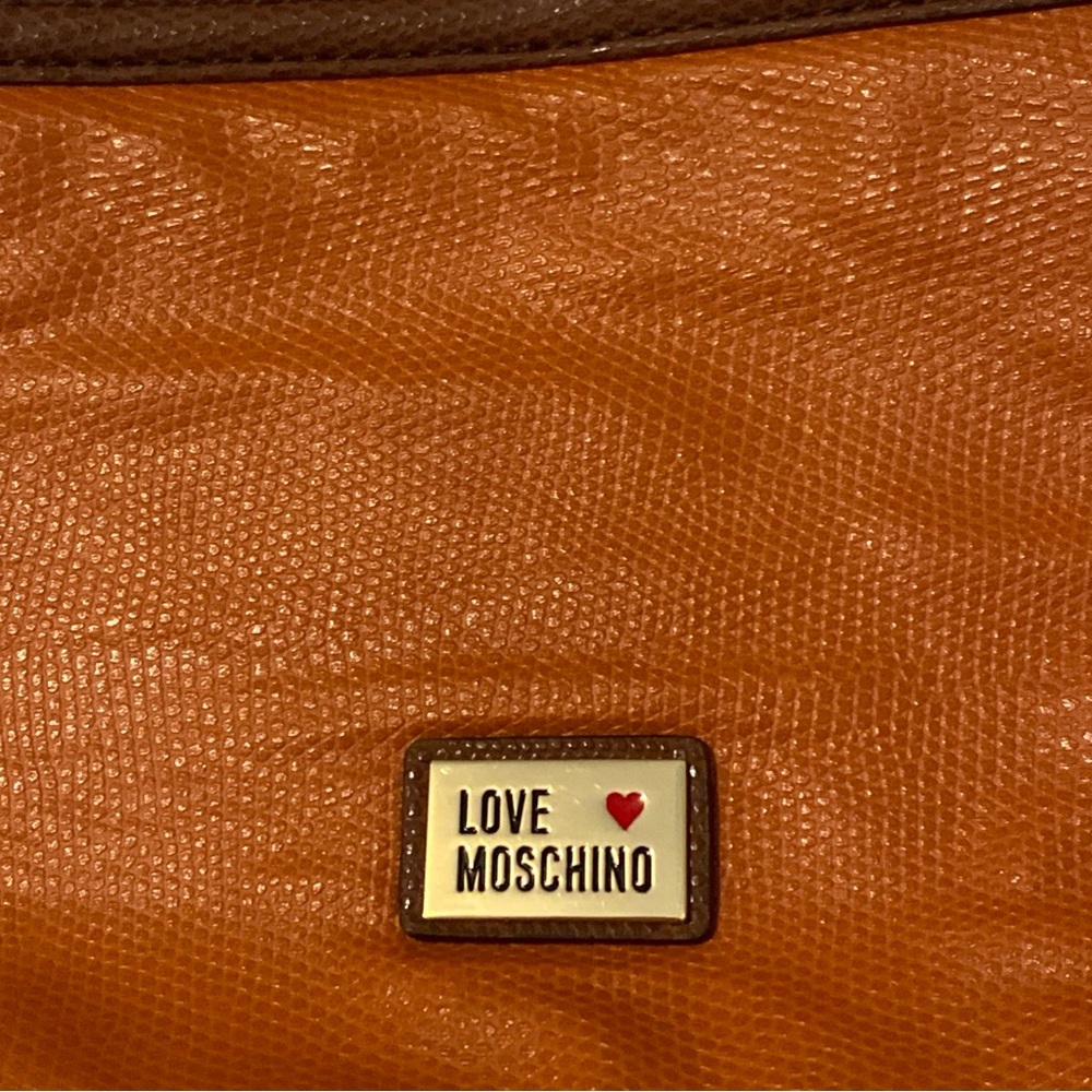 Love Moschino Vintage Orange and Brown Pebbled Leather Satchel Purse Bag - Picture 3 of 13